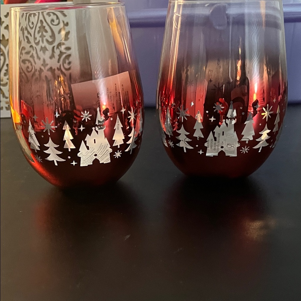 Disney Festive Red Holiday Wine Glass Set